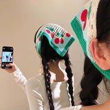 Daiiibabyyy  Women's Vintage Hair Scarf Garden Style Lovely Cherry Triangle Scarf Advanced Hair Accessories Headband Sweet Style Kawaii Clips