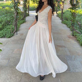 Daiiibabyyy  Lace Deep V-neck Evening Gown Women Dress Elegant Sleeveless High Waisted Solid Long Dress Fashion Embroidery Slim Party Dresses