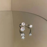 Daiiibabyyy  Luxury Shiny Crystal Open Rings for Women Sweet Cute Silver Color Metal Zircon Geometric Personality Finger Ring Wedding Jewelry
