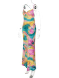DAIIIBABYYY  -  Tie dye Cowl Neck Summer Dress Women Open Back Strappy Sleeveless Maxi Long Ombre One-piece Summer Holiday Beachwear