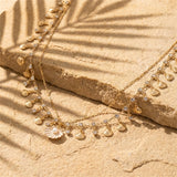Daiiibabyyy  Aesthetic Shiny Rhinestone Shell Multilayer Belly Chain for Women Simple Tassel Double Layer Waist Chain Summer Beach Jewelry