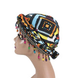 Versatile Elastic Colorful Beaded Headscarf Hijab Ethnic Style Pre-tie Head Wraps Hip-hop Dome Jacquard Pullover Cap Gifts