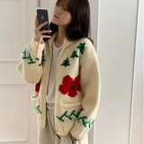 Daiiibabyyy  Autumn New Knitted Jacket Women  Anti-Aging Flower Casual Loose Layering Sweater Open Cardigan Fashion Ladies' Wear