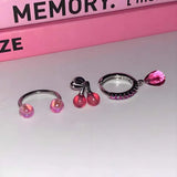 Daiiibabyyy  Stainless Steel Pink Ear Bone Nail for Women Sweet Cute Metal Zircon Water Drop Geometric Stud Earrings Y2K Jewelry Gifts