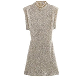 Daiiibabyyy  Elegant O-neck Slim Sequins Shinny Dress Women Sexy Short Sleeve Bag Hip Club Dress Winter Fashion Solid Short Party Dresses