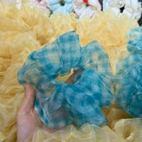 Daiiibabyyy  1PC Large Blue Gingham Sheer Mesh Scrunchie, Oversized Fluffy Elastic Hair Tie, Fresh Summer Hair Accessory For Women