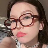 DAIIIBABYYY  -  Retro Square Oval Frame Anti Blue Light Glasses Red Thick Frame Plain Eyes Glasses Korean Fashion Female Eye Protection Eyewear