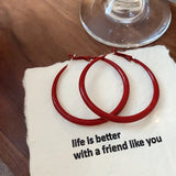 Daiiibabyyy  Glossy Solid Red Circle Hoop Earrings Women Minimalist Classic Round Ear Buckles Fashion Jewelry Daily Dating Festival K