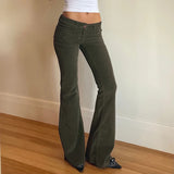 DAIIIBABYYY  -  Retro Corduroy Low Rise Pants y2k Streetwear Solid Slim-fitting Flared Pants for Women Korean Fashion Trousers Aesthetic