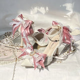 Daiiibabyyy  Pink Heeled Sandals Lolita Heels Shoe and Bag Set Luxury Woman High Heels Party Shoes Woman Bow Weddings Bridal Shoes Y2K Heels