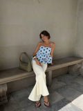 Daiiibabyyy  Women White Polka Dot Blouse Cute Sleeveless Ruffle Hem Spaghetti Strap Cami V-neck Peplum Tops Lady New Daily Casual Top