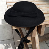 Daiiibabyyy  French Style Small Top Felt Hat Ribbon Band Black Fedora Hat for Women Bow Fascinator Tea Party Wedding CockTail Headpiece