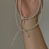 DAIIIBABYYY  -  New Arrival Retro Sweet Elegant Zircon Bow Tassel Pendant Necklace For Women Fashion Imitation Pearls Jewelry Gifts