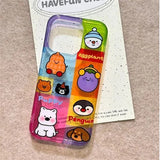 Daiiibabyyy  Large hole IND colored cartoon small animal phone case with purple hanging rope for iPhone 11 12 13 14 15 16 pro max