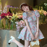 DAIIIBABYYY  -  Pure and Sweet Little Fresh Hot Girl New French Dress with Flower Waist-hugging Fairy Skirt Short Skirt