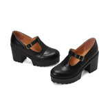 DAIIIBABYYY  -  Women's Platform Chunky High Heels Fashion Ankle Buckle Strap Round Toe Mary Jane Style Suitable for Work, School, Parties