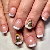 DAIIIBABYYY  -  24pcs Short Red Fake Nails Christmas Snowflake Shiny Sliver Powder False Nail Tips Short Ballet French Press on Nails for Girls