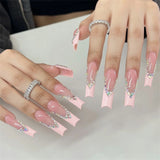 Daiiibabyyy  24Pcs French Style Artificial Nails with Gold Star Pattern Press on Nails for Girls Wearable Sweet Cool Fashion False Nails