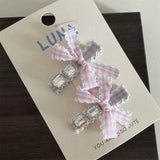 DAIIIBABYYY  -  Pink Fresh Plaid Rhinestone Bow Barrettes Sweet Cute a Pair of Hairclips All-Match Bangs a Pair of Hairclips Hair AccessoriesNew