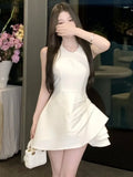 DAIIIBABYYY  -  Elegant Halter Irregular Jumpsuit Dresses Sweet White Backless Birthday Party Mini Dress Female Pleated A-Line Short Vestidos