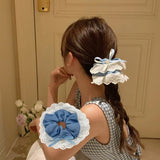 DAIIIBABYYY  -  Large Denim Double layered Hair Scrunchies With Lace for Girls and Women Elastic  Hair Bands Nordic Style Hair Accessories