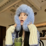 Daiiibabyyy  Faux fur Bomber Hats Outdoor Ski Winter Hat with ear flaps Women Trendy Thick Earmuffs  Ear Protection Warm Hat Pilot Cap