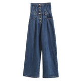 Daiiibabyyy 2024 Street Retro Wide-Leg Women's Jeans Button Design Sense Ins High-Waisted Thin Drape Straight Women's Trousers