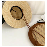 DAIIIBABYYY  -  New Belt Strap Straw Sun Hat for Women Fashion Vacation Beach UV Hats Summer Wide Brim Travel Panama Hats Outdoor