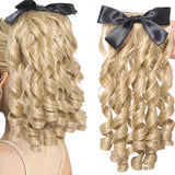 Daiiibabyyy  High Ponytail Wig Female Retro Qipao Hairstyle Gold Powder Family Republic Of China Roman Curly Long Hair Ponytail