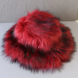 Daiiibabyyy  Winter Oversize Luxury Fluffy Raccoon Fur Bucket Hats for Women Retro Plush Warm Fisherman Hat Wide Brim Thickened Panama Cap