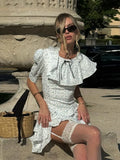 Daiiibabyyy  Elegant Printed Ruffled Lace-up Dress Women Chic High Wiast Slim A Line Mini Vestidos Summer Lady Party Street New Dresses