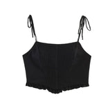 Daiiibabyyy  Women White Tie Strap Cami Vest Chic Square Neck Sleeveless Ruffle Hem Cropped Tops Summer Lady Y2k Fashion Party Outfits
