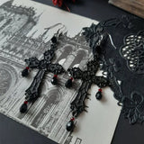Daiiibabyyy New Punk Gothic Dark Cross Earrings for Women Retro Creative Flower Red Zircon Earring Party Jewelry Gifts