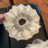 DAIIIBABYYY  -  Sweet pearl lace large intestine hair band female summer pearl new semi-tie hair rubber band ball head hair rope Hairaccessories