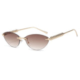 Daiiibabyyy  Fashion Trendy Retro Cat Eye Sunglasses Women Luxury Designer Vintage Style Chic Frameless Metal Small Triangle Eyewear