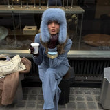 Daiiibabyyy  Fluffy Imitation Mink Fur Bomber Hats Men's Autumn and Winter Korean Version Plush Pilot Hat Female Ins Blogger Cycling Cold Hat