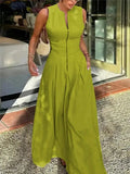 Daiiibabyyy  Plus Size Women Casual Solid Color Zip-Up Waist Cinched Sleeveless Elegant Summer Dress