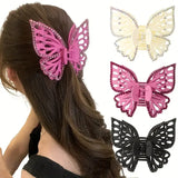 Daiiibabyyy  Large Double-layer Hollow Butterfly Grab Clip Diamond-encrusted Hairpin  Shark Clip  Disc Hair Clip  Fashion Headgear
