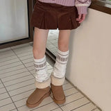 Daiiibabyyy  Korean Style Fair Isle Autumn Winter Snowflake Slouch Socks Women Girls Knitted Socks Leg Warmer Knee High Boot Cuffs Leg Cover