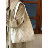 Daiiibabyyy  Women's Tote Bags Korean Floral Sweet Fashionable Versatile Canvas Bags New Large Capacity Commuting Shoulder Bags For Girl