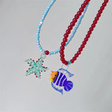DAIIIBABYYY  -  Colorful Glazed Fish Pendant Necklace Glass Beads Necklace Cute Marine Animal Jewelry Summer Gift