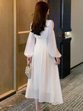 DAIIIBABYYY  -  Elegant Long Sleeve Evening Dresses for Women Autumn Slim Lace Up A-Line Party Prom White Dress Autumn French Female Clothes New