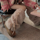 Daiiibabyyy  Punk Bow Tie Faux Rabbit Fur Leg Warmers Winter Warm Thickened Plush Leggings Socks Cold Protective Y2kBoot Cover  Socks