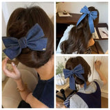 Daiiibabyyy  Simple Cowboy Bow Hairpin Sweet Small Gold Label Hair Clip Solid Color Handmade Bow Ribbon Hairpin Hair Accessories