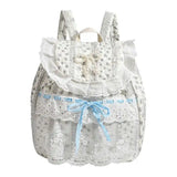 Daiiibabyyy  Student's Schoolbag Korean Version Kawaii Fashion Bag Lace Bow Backpack Cloth Bag Sweet Style Teenage Girls Backpack College Bag