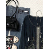 Daiiibabyyy  Y2K Vintage Black T Shirts Women Harajuku Streetwear Lace Floral Crop Tops Summer Sexy Gyaru Grunge Flare Long Sleeve Tees