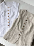 DAIIIBABYYY  -  Retro Commuting Temperament Linen Vest Women 2025 Summer Fashion Shoulder Round Neck Versatile Cardigan Sleeveless Top