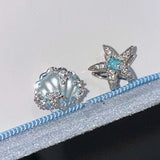 Daiiibabyyy  Shiny Starfish Shell Inlaid Zircon Earrings for Women Exquisite Metal Pentagram Irregular Hoop Earrings Seaside Vacation Jewelry