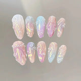 Daiiibabyyy  24Pcs Mid-length Almond Press on Fake Nails Blue Pink Gradient Butterfly False Nails Heart Gilded Silver Reusable Manicure Tips