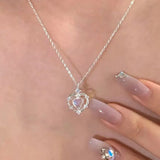 DAIIIBABYYY  -  Fashion Y2k Sweet Colour Beading Butterfly Pendant Necklace For Women Egirl Heart Sweater Neck Clavicle Chain Jewelry Gift